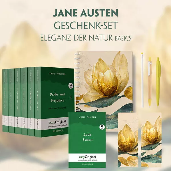 Cover: Jane Austen Geschenkset - 7 Bücher (Softcover + Audio-Online) + Eleganz der Natur Schreibset Basics