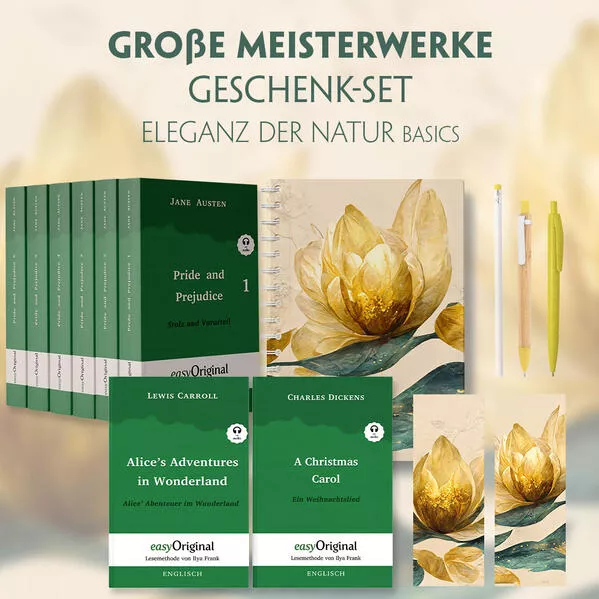 Cover: Große Meisterwerke Geschenkset - 8 Bücher (Hardcover+ Audio-Online) + Eleganz der Natur Schreibset Basics