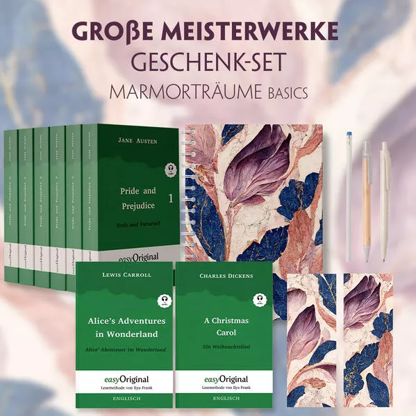 Cover: Große Meisterwerke Geschenkset - 8 Bücher (Hardcover+ Audio-Online) + Marmorträume Schreibset Basics