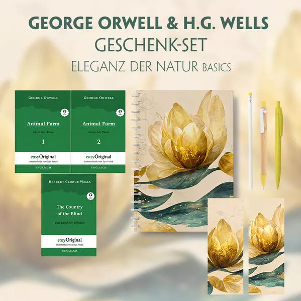 Cover: George Orwell & H.G. Wells Geschenkset - 3 Bücher (mit Audio-Online) + Eleganz der Natur Schreibset Basics