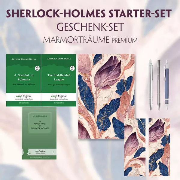 The Adventures of Sherlock Holmes Starter-Paket Geschenkset (mit Audio-Online) + Marmorträume Schreibset Premium