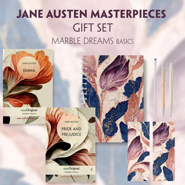 Cover: Jane Austen's Masterpieces (with audio-online) Readable Classics Geschenkset + Marmorträume Schreibset Basics