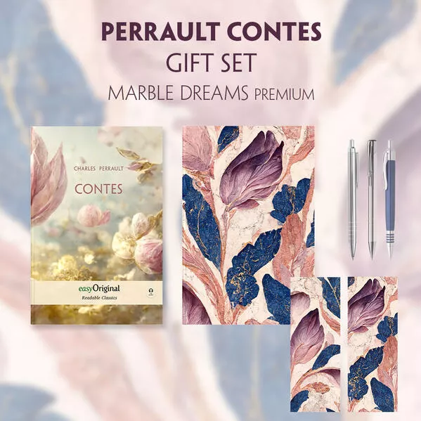 Cover: Contes (with audio-online) Readable Classics Geschenkset + Marmorträume Schreibset Premium